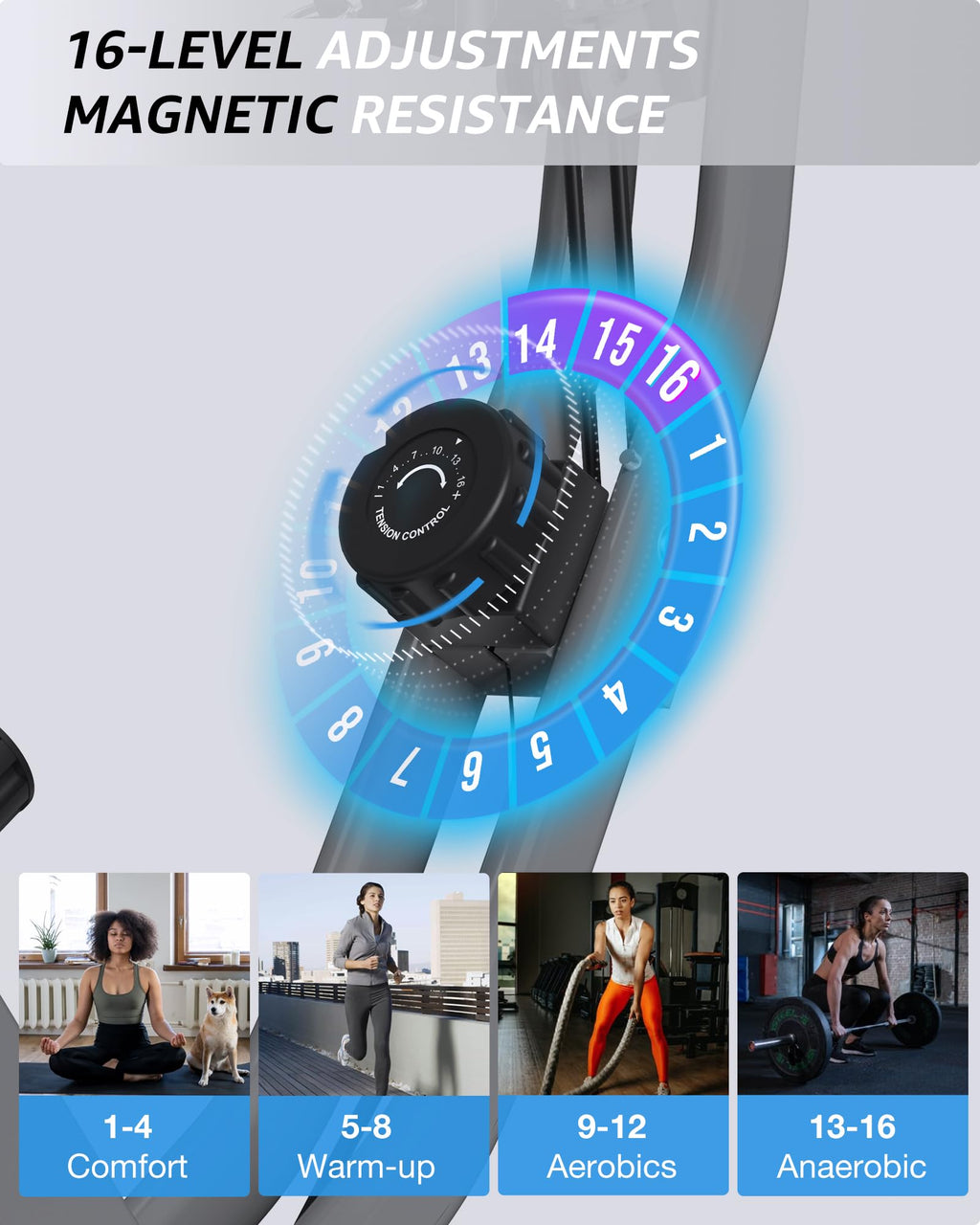 Foldable Exercise Bike Stationary Bikes for Home, 5 IN 1 Indoor Workout Bike for Seniors, with 16-Level Quiet Magnetic Resistanc