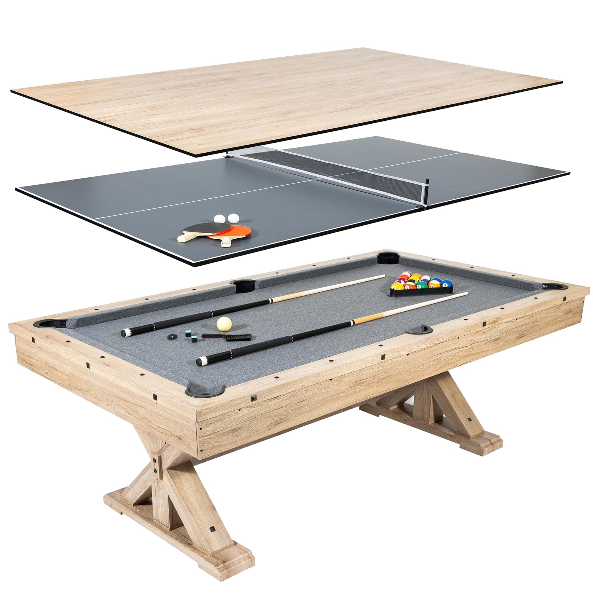 Freetime Fun 3 In 1 Multi Game 7 Ft Pool Table With Dining Top And Ping Pong Table, Includes Billiard Accessories And Tennis Pad
