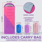 Clostnature Sleeping Bag For Adults And Kids - Lightweight Camping Sleeping Bag For Girls, Boys, Youths, Ultralight Backpacking
