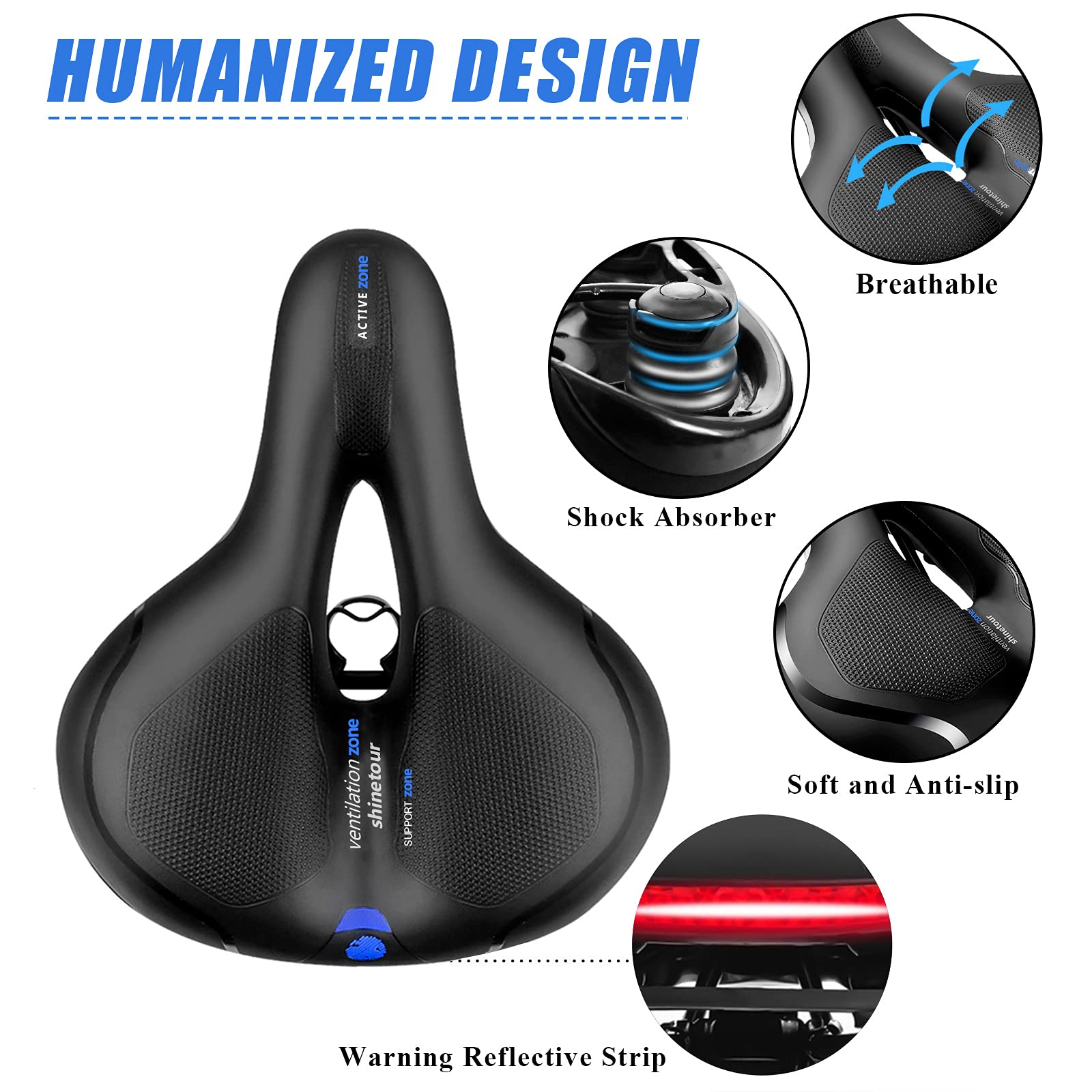 Gincleey Comfort Bike Seat For Women Men,Wide Bicycle Saddle Replacement Memory Foam Padded Soft Bike Cushion With Dual Shock Ab