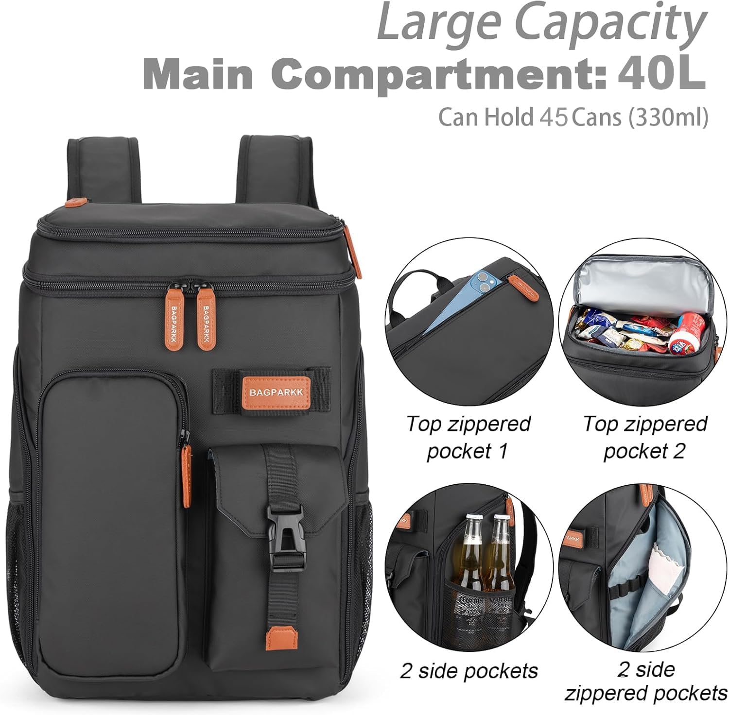 Insulated Cooler Backpack,45 Cans Multifunctional Double Deck Leakproof Cooler Bag With Sternum Strap,Large Capacity Lightweight