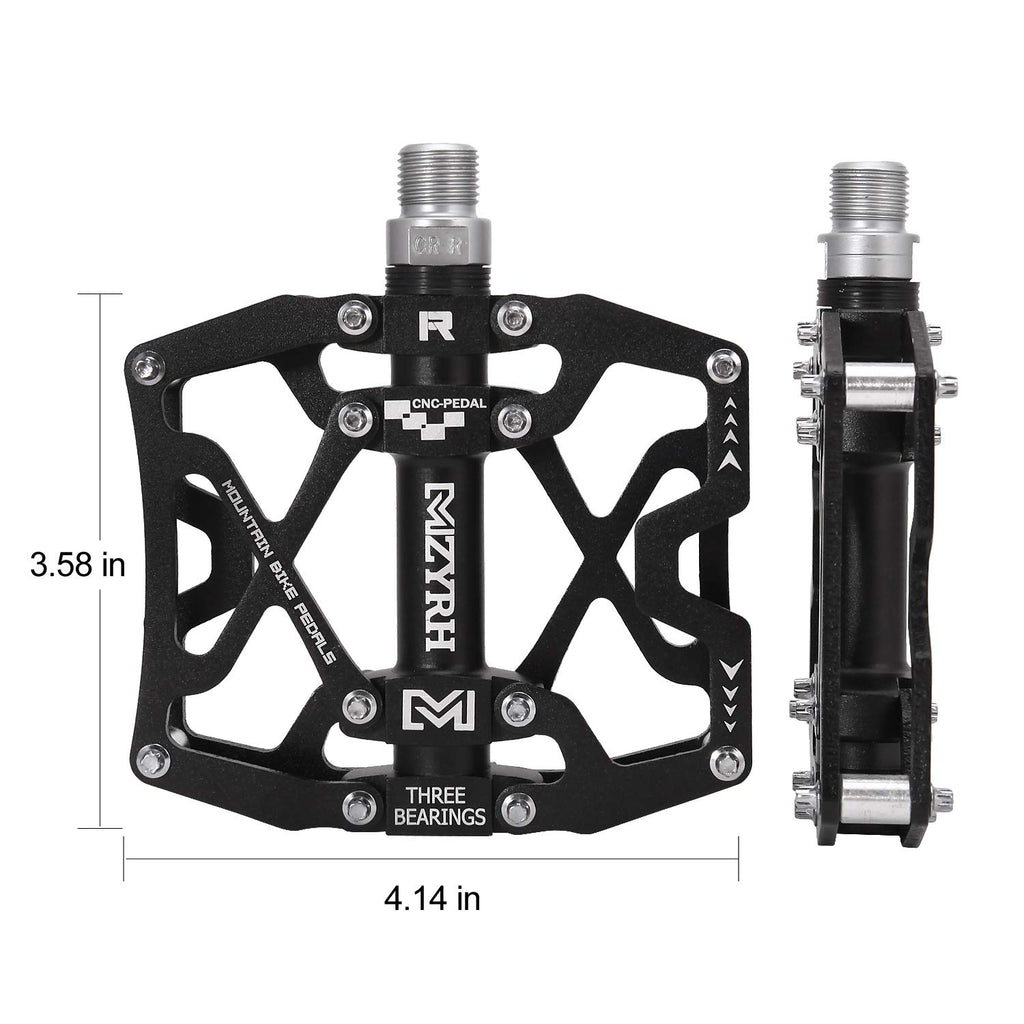 Mzyrh Mountain Bike Pedals, Ultra Strong Colorful Cnc Machined 9/16'' Cycling Sealed 3 Bearing Pedals(Black 3 Bearings)