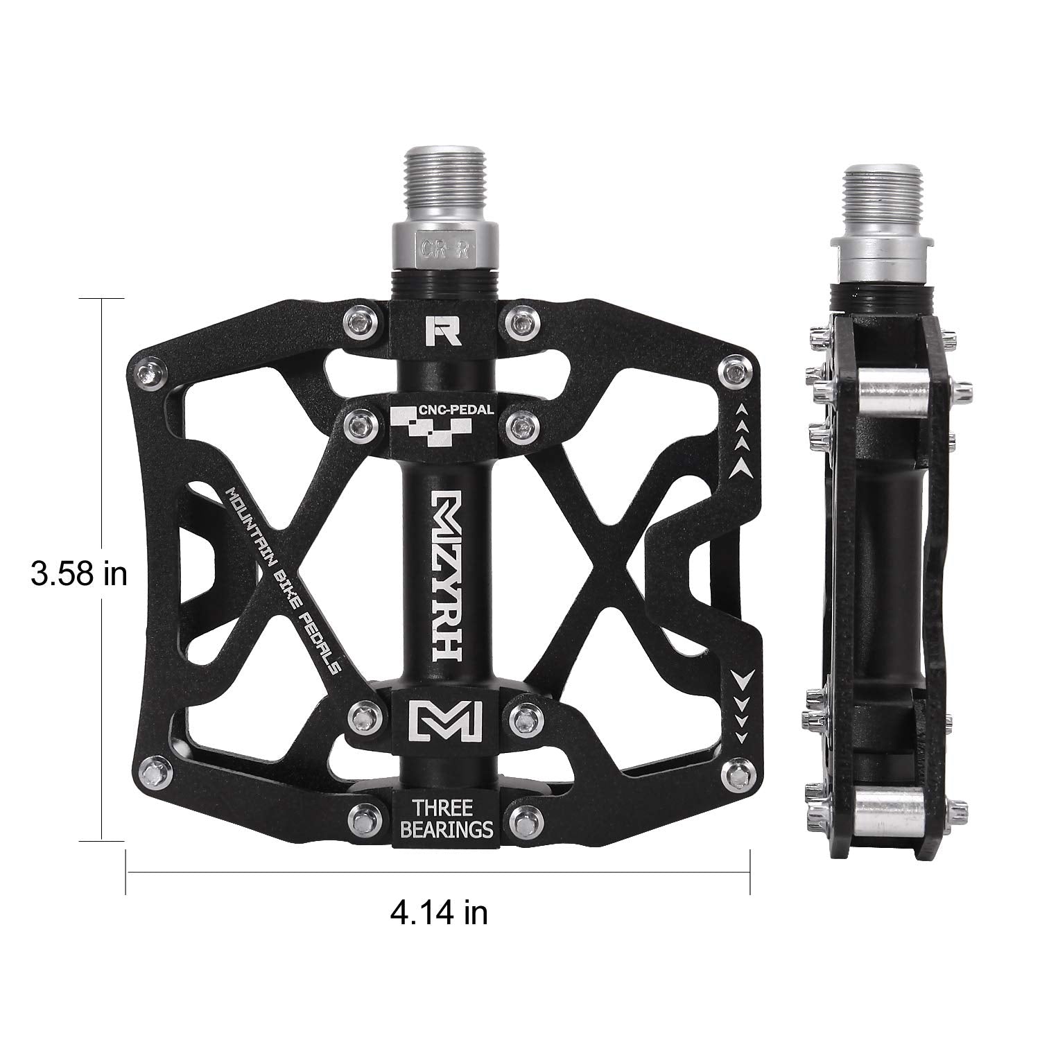 Mzyrh Mountain Bike Pedals, Ultra Strong Colorful Cnc Machined 9/16'' Cycling Sealed 3 Bearing Pedals(Black 3 Bearings)