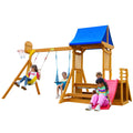 Kids Swing Sets for Backyard, Wooden Playground Sets for backyards with a Wave Slide, Rock Climbing Wall, Sandbox, 2 Swings, and