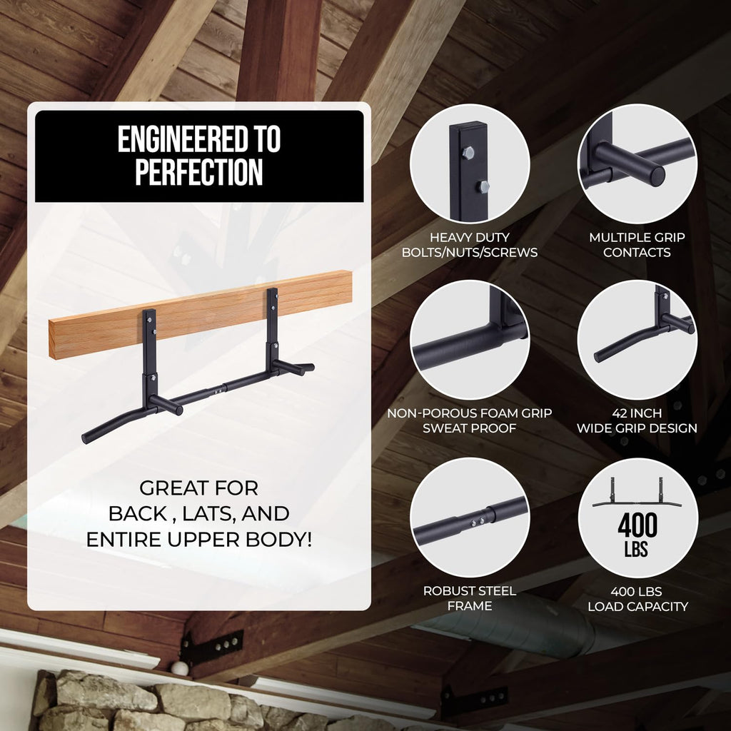 Amstaff Fitness Joist Mount Pull Up Bar, Ceiling Mounted Chin Up Bar For Home Gym, Crossfit, Beam, Rafter - Heavy Duty, Multi Gr