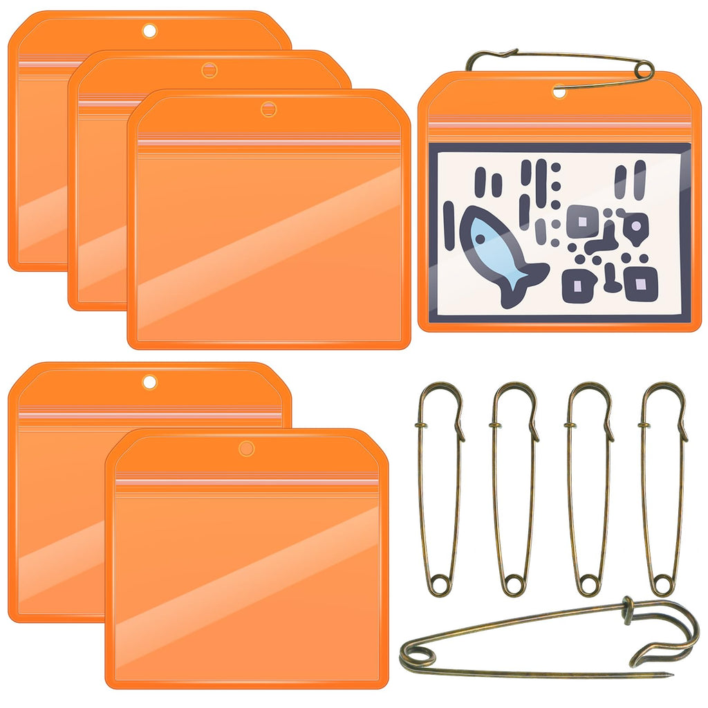 Geyee 6 Pack Fishing Hunting License Holder Waterproof Fluorescent Orange Id Holder With 6 Bronze Safety Pins Heavy Duty For Lic