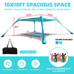 Beach Tent Sun Shelter Upf50+, 10X10 Ft Family Beach Shade Canopy With 4 Aluminum Poles, Beach Blanket, Carrying Bag And Sand Sh