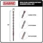 Sabre Tools 58 Inch X 12 Inch Sds Plus Rotary Hammer Drill Bit, Carbide Tipped For Brick, Stone, And Concrete Version 2 (58 X 10