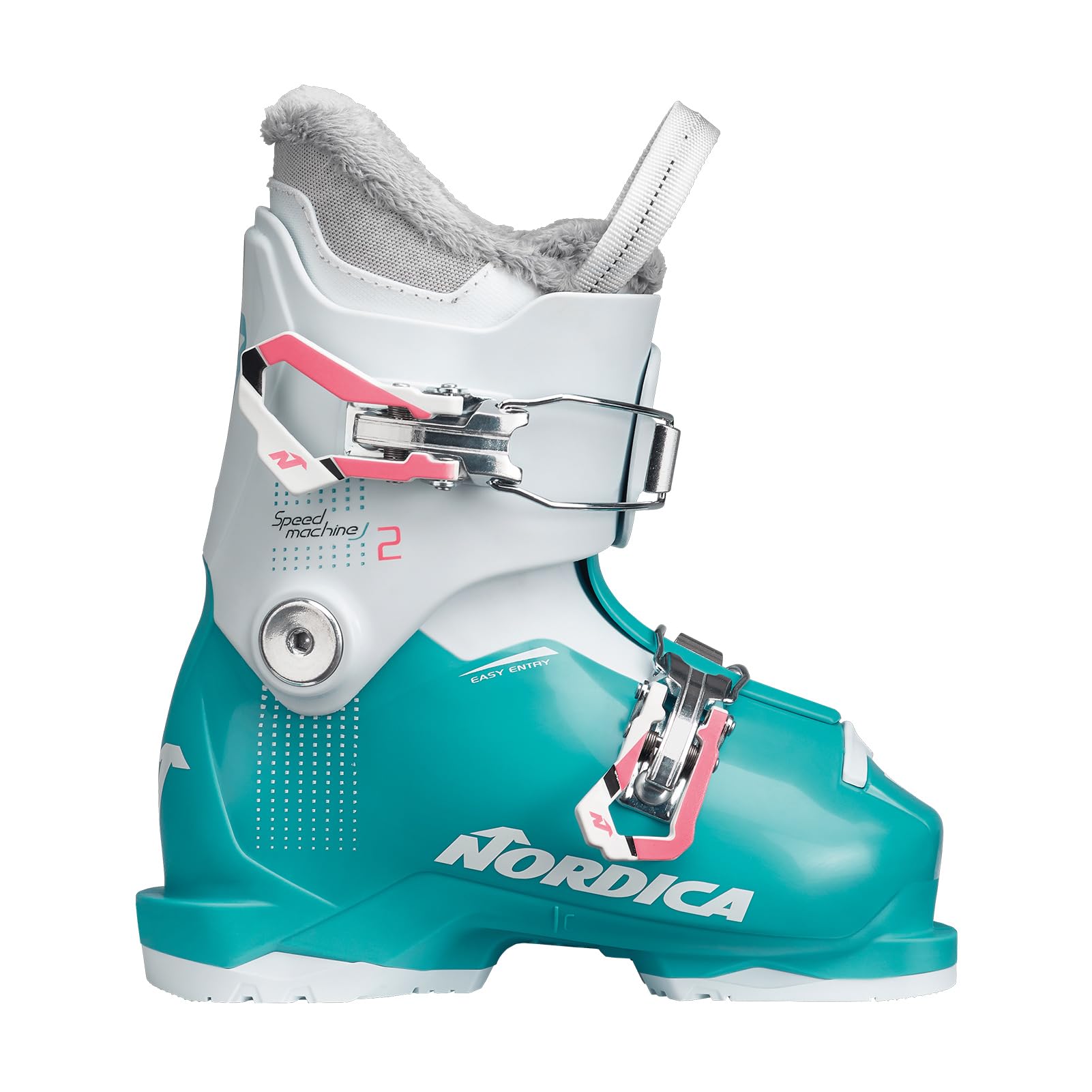 Nordica Speedmachine J2 Kids Alpine Ski Boots (Light Blue/White/Pink, 19.5)