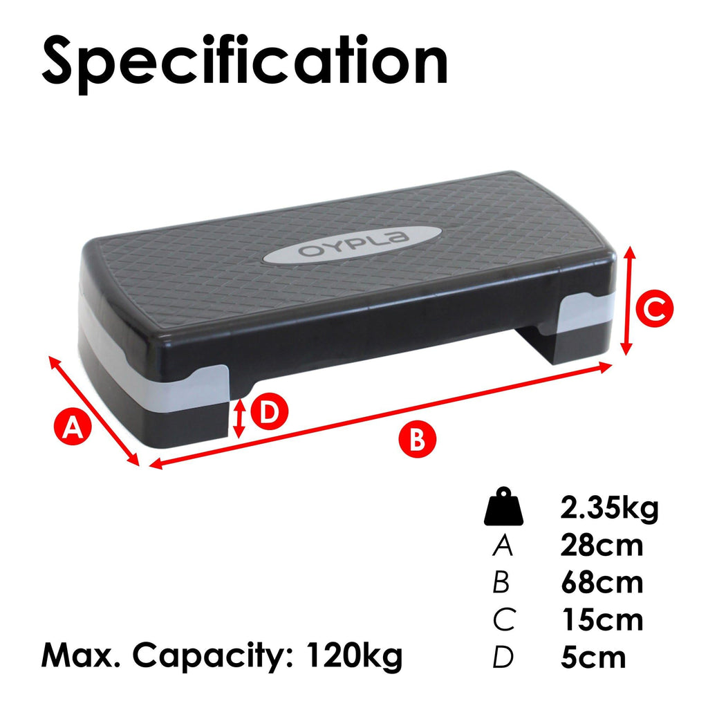 Oypla 3834A2P Aerobic Adjustable Exercise Stepper Trainer Workout Home Gym Step, One Size, Multi-Colour