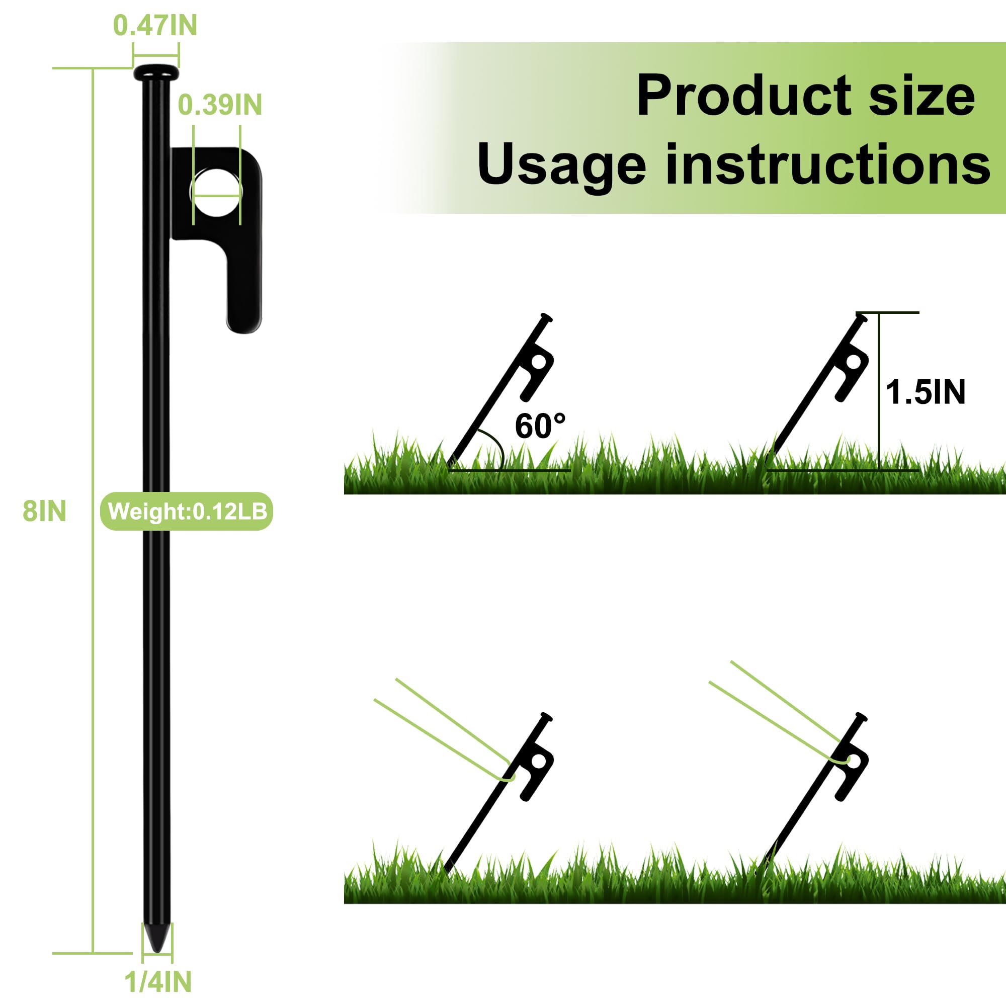 Rinvee 12 Pack Tent Stakes Heavy Duty Forged Steel Camping Stakes For Ground Outdoor Decorations Canopy