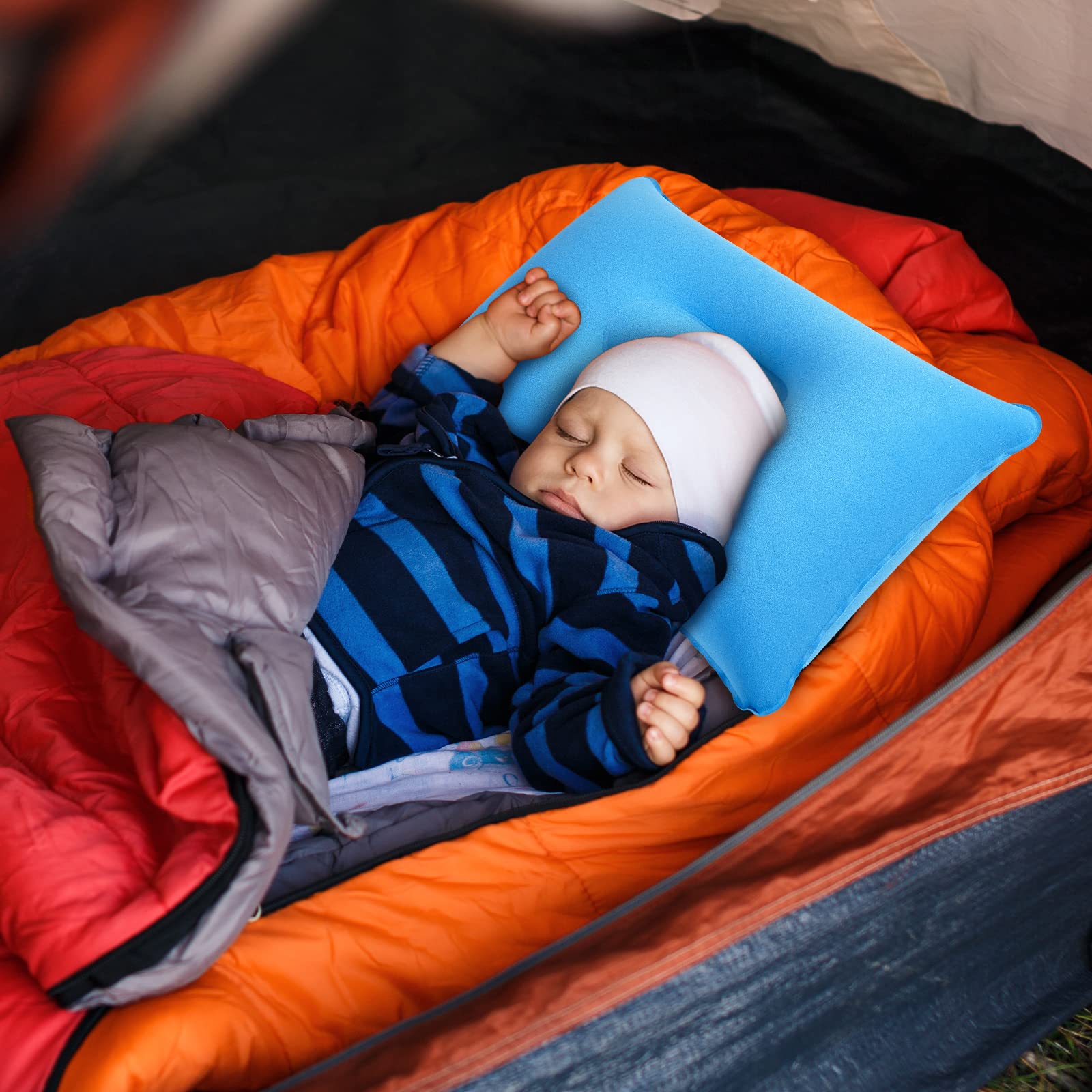 Maitys 5 Pieces Inflatable Travel Pillow Portable Compact Air Pillow Flocked Fabric Backpacking Pillow For Camping Hiking Home O