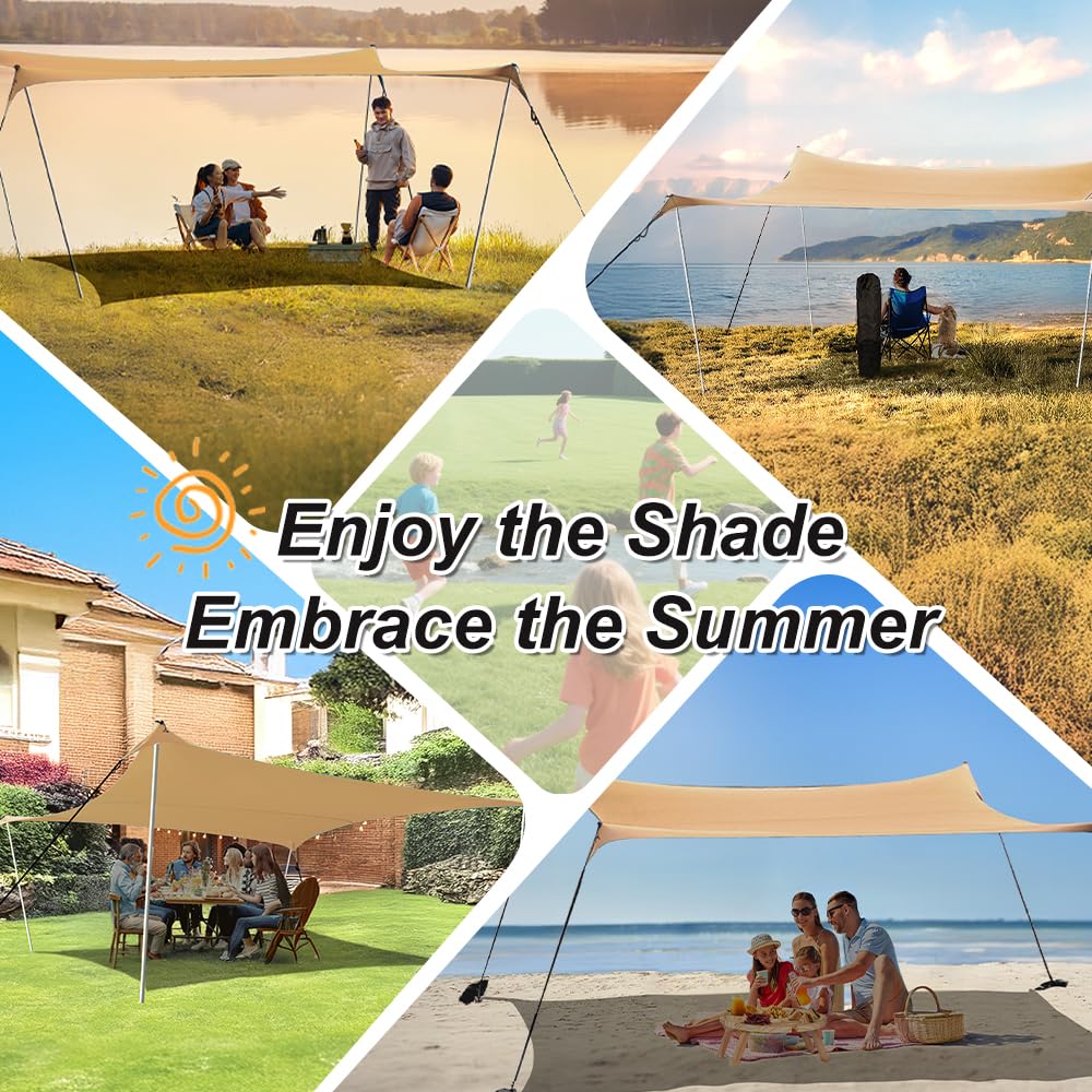 Bestset 10  10Ft Upf50+ Beach Tent Sun Shelter, Windproof Stable Outdoor Pop Up Beach Shade Canopy For Camping, Fishing, Backyar