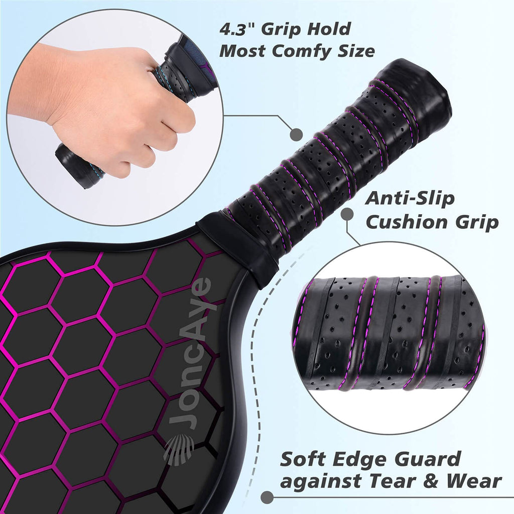 Pickleball Paddles Set Of 4 Incl 4 Fiberglass Pickleball Rackets, 4 Balls 1 Pickleball Bag 4 Grip Tapes, Joncaye Pickleball Set