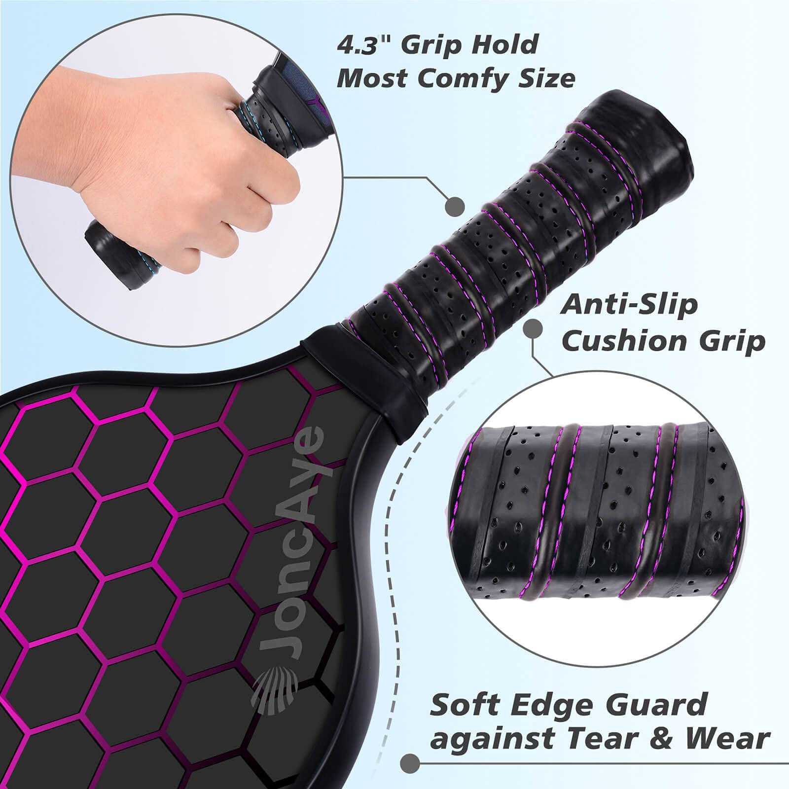 Pickleball Paddles Set Of 4 Incl 4 Fiberglass Pickleball Rackets, 4 Balls 1 Pickleball Bag 4 Grip Tapes, Joncaye Pickleball Set