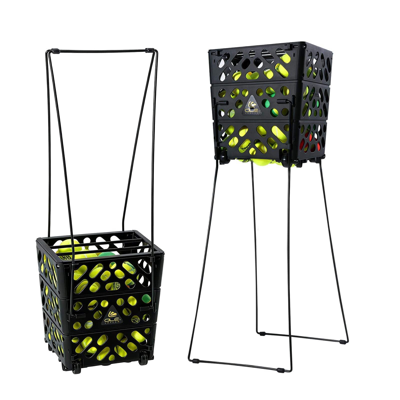 OLE ANDIGO Tennis Ball Basket Tennis Ball Hopper with Wheels | 60 Balls Capacity Lightweight Collector | No-Bend Hands-Free Ball