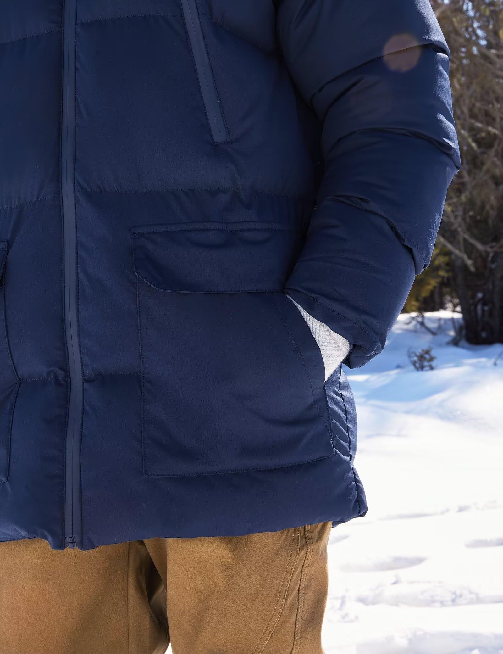 Rejork Men s Long Winter Coat Hooded Warm Quilted Jacket Water-resistant Cold Weather Parka Navy 3XL