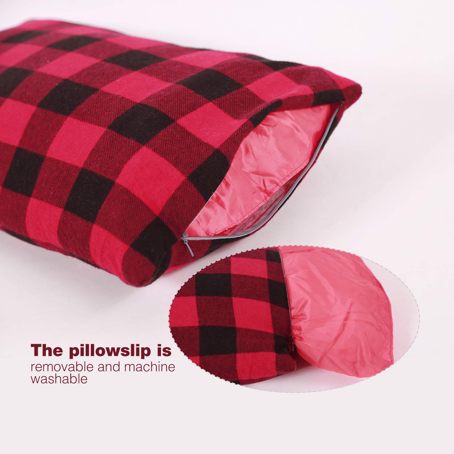 Redcamp Small Camping Pillow Lightweight And Compressible, 1Pc Flannel Travel Pillow With Removable Pillow Cover (Red And Black