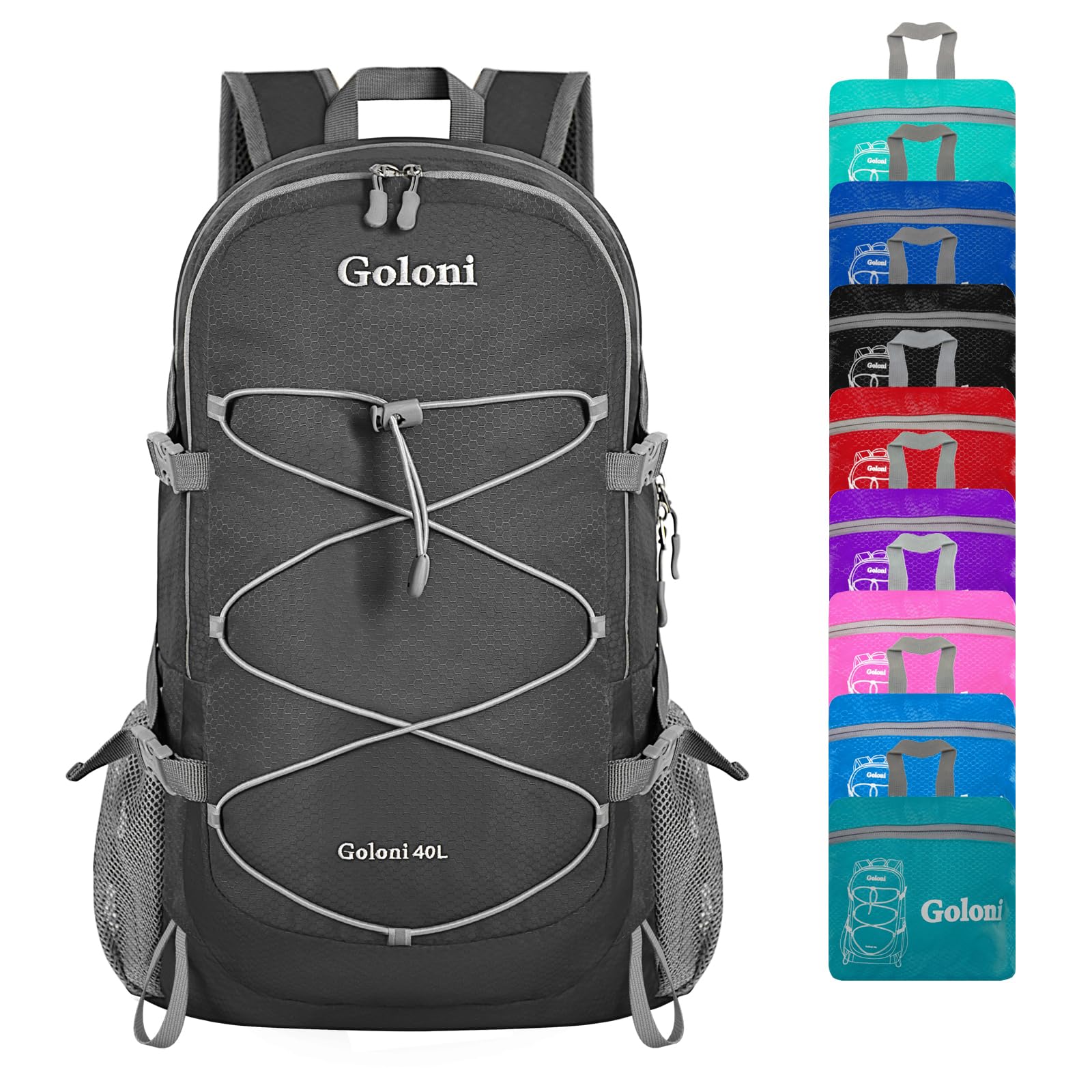 Goloni Ultra Lightweight Packable Backpack 40L - Foldable Hiking Backpack Water Resistant Small Foldable Daypack for Travel,Dark