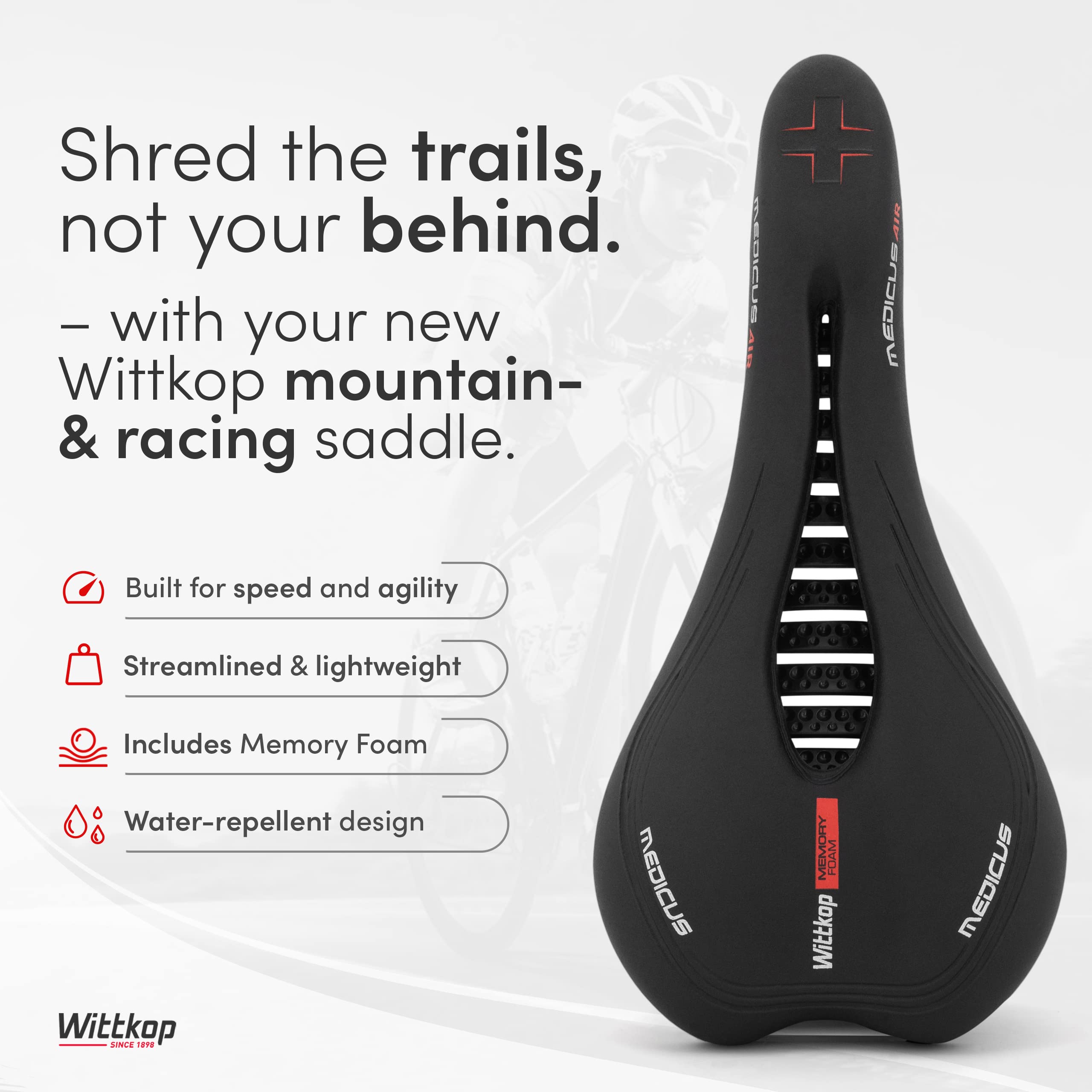 Wittkop Mountain Bike Seat Made Of Comfortable Memory Foam I Mtb Saddle With Innovative Ergonomic 5 Zone-Concept - Bicycle Seat