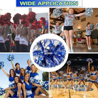 Lovecheer 2Pcs Pom Poms Cheerleading Blue And Silver Metallic Cheer Pom Poms With Baton Handle For Sports Team Spirit Party Chee