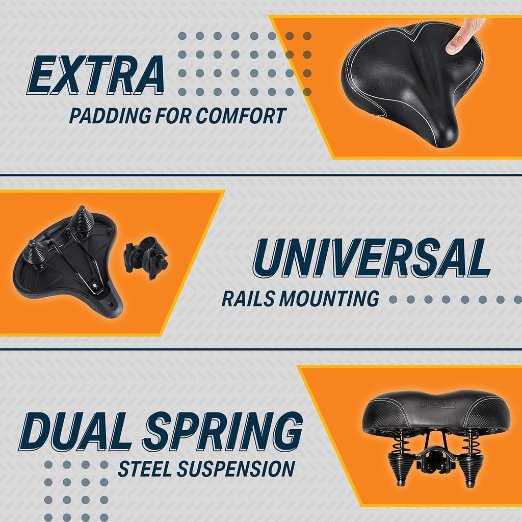 Bikeroo Oversized Comfort Bike Seat Most Comfortable Replacement Bicycle Saddle - Fit For Exercise And Outdoor Bikes Suspension