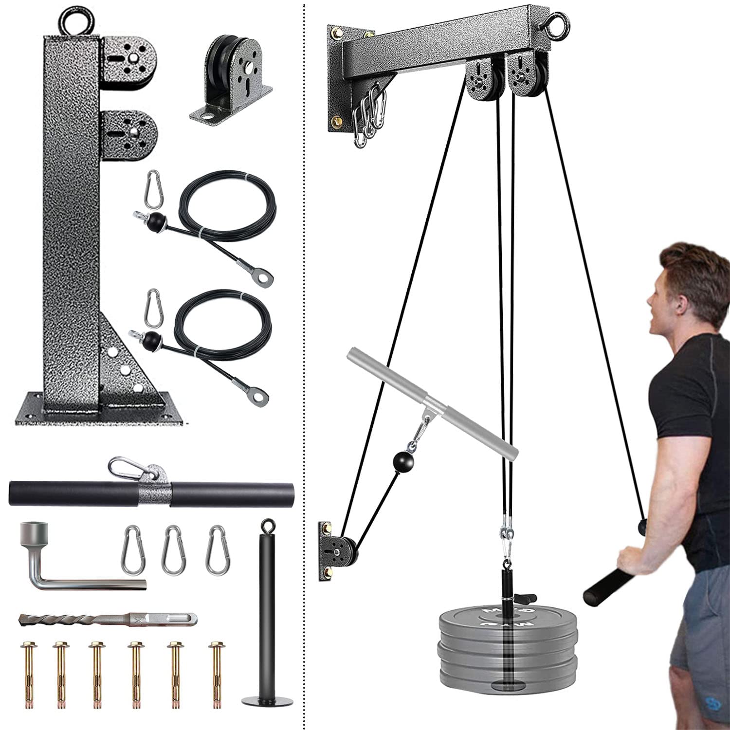 Fitness Wall Mount Pulley System, Weight Cable Pulley System For Gym, Lat Pull Down And Low Row Cable Machine, Cable Station Equ