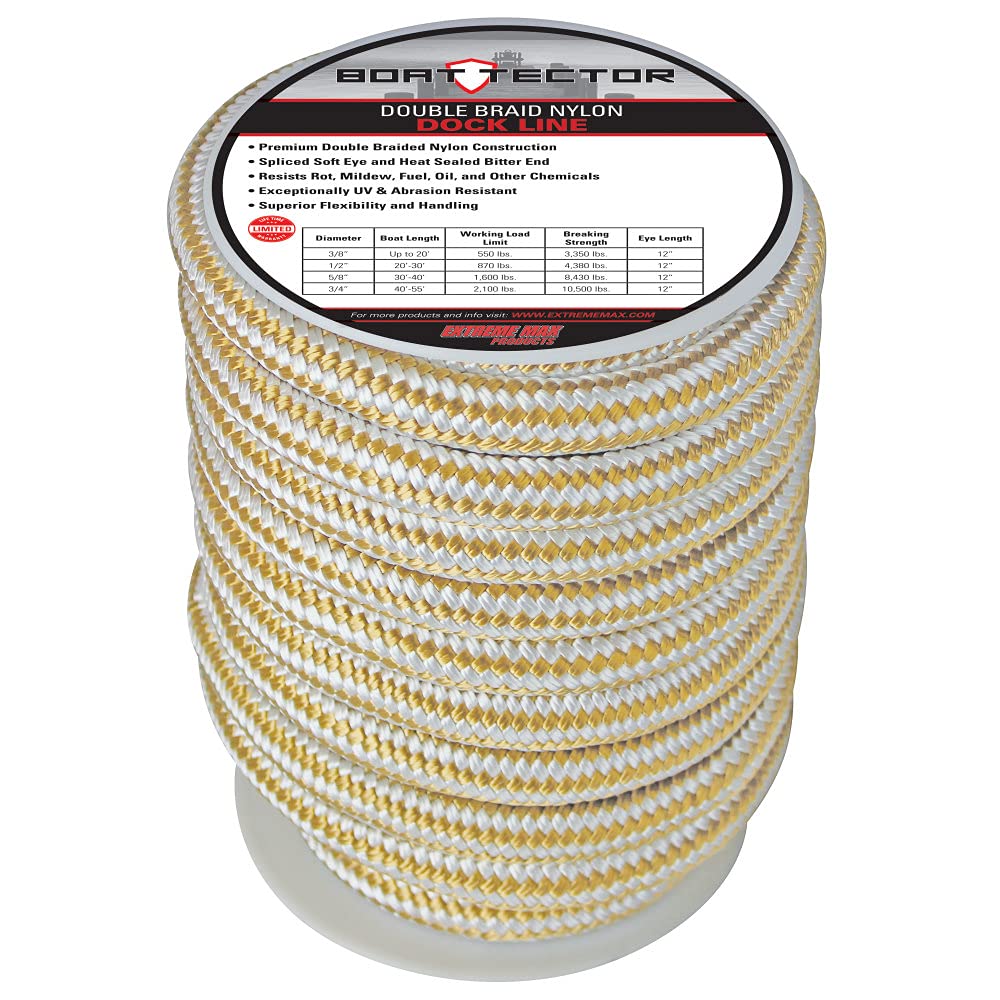 Extreme Max 3006.2324 Boattector Double Braid Nylon Dock Line - 3/4'' X 40', White & Gold