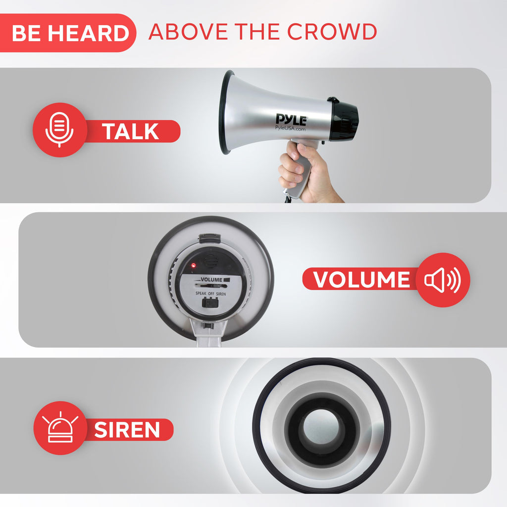 Pyle-Pro Portable Megaphone Speaker Siren Bullhorn - Compact And Battery Operated With 20 Watt Power, Microphone, 2 Modes, Pa So