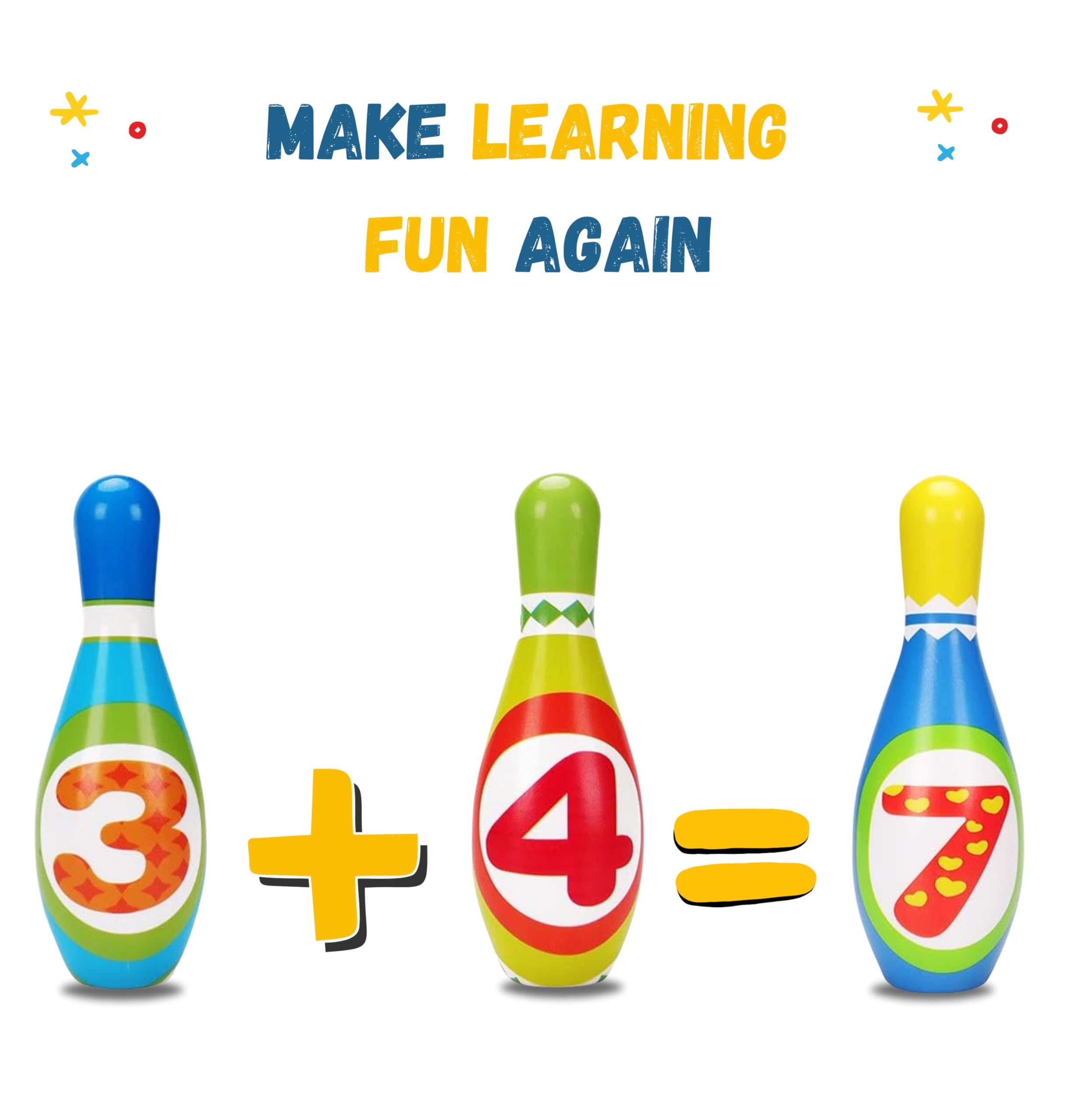 Toyvelt Kids Bowling Set - With 10 Bowling Pins & 2 Balls - Educational Early Development Indoor & Outdoor Games Set - For Toddl