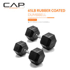 CAP Barbell 65 LB Rubber Coated Hex Dumbbell Hand Weight - Pair | Chrome Handle