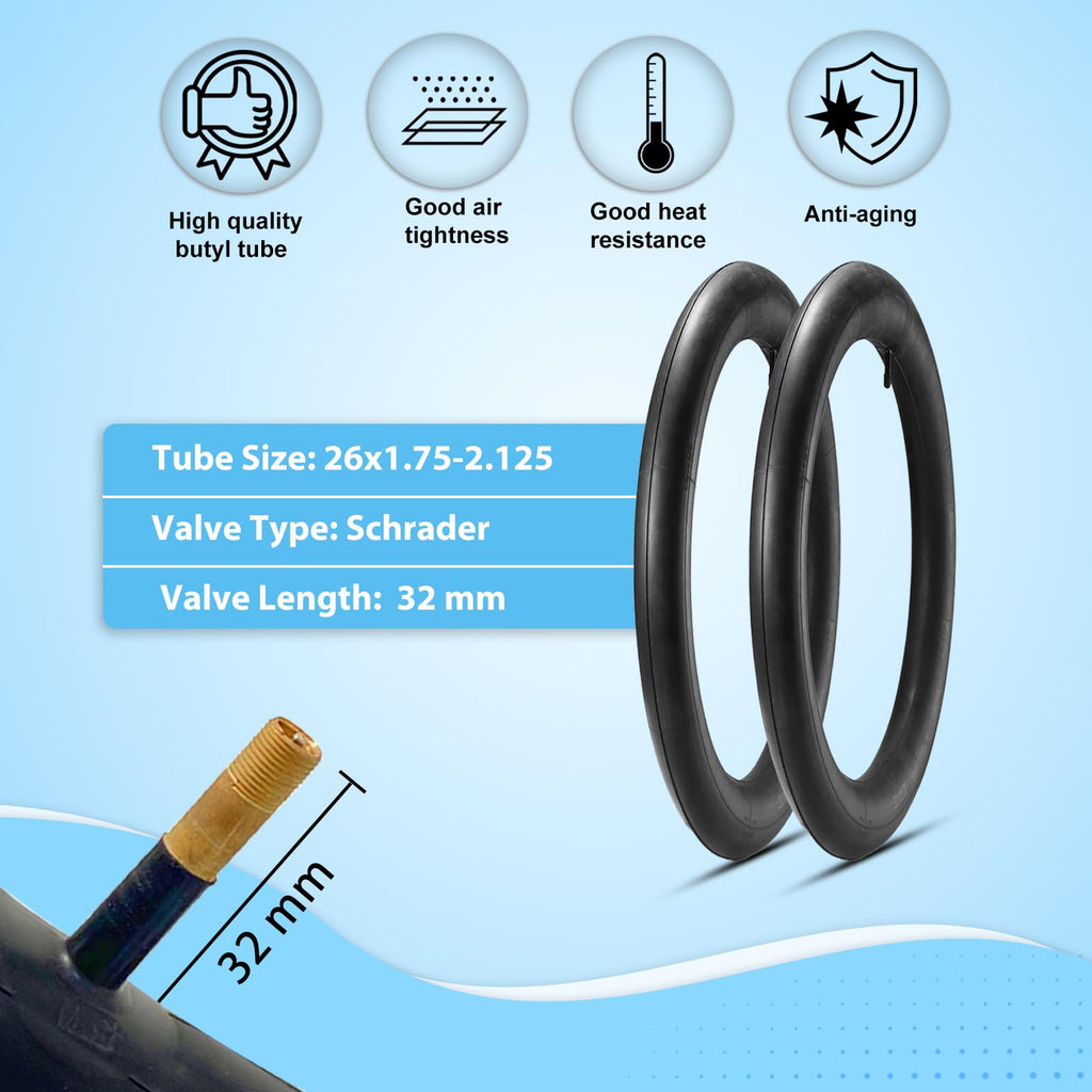 2-Pack Cruiser Bike Tires Set: Mohegia 26X2.125 Inch (57-559 Mm) Folding Tires, Inner Tubes,And Tire Levers Replacement Kit For