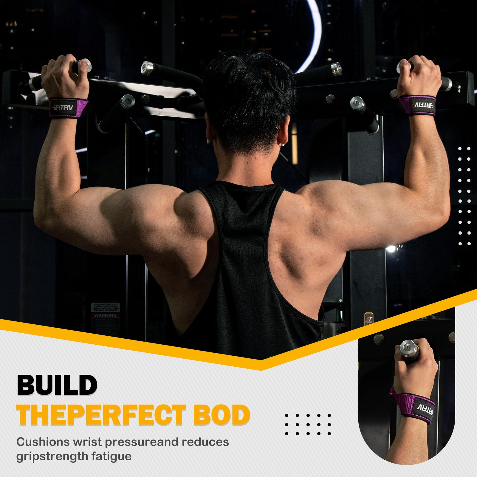 FITFIV Lifting Straps for Weightlifting, Lifting Wrist Straps for Gym Strength Training, Neoprene-padded Wrist Cushion - Men & W