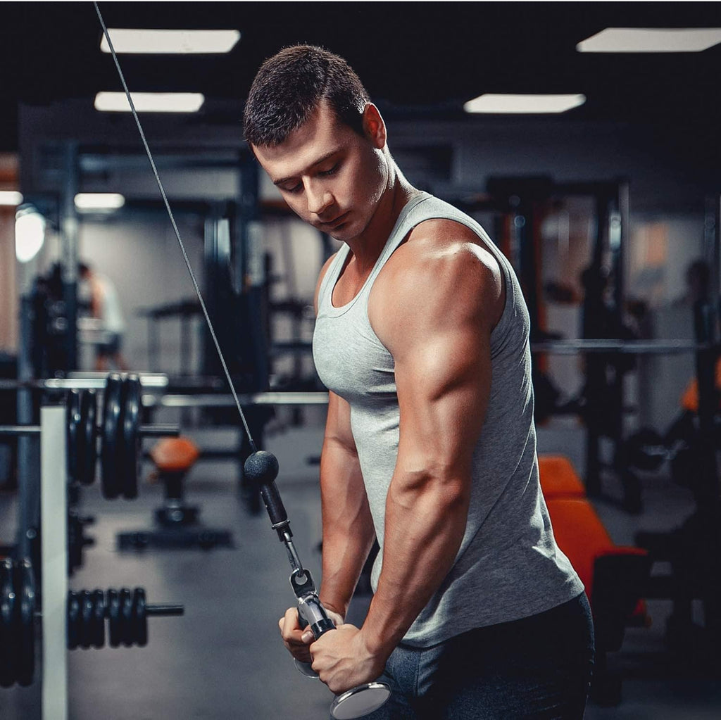 Yes4All Lat Cable Attachment, Tricep Press Down Bar With Diamond Knurl Handle, Support Up To 880 Lbs (Rubber - V Shaped Bar)