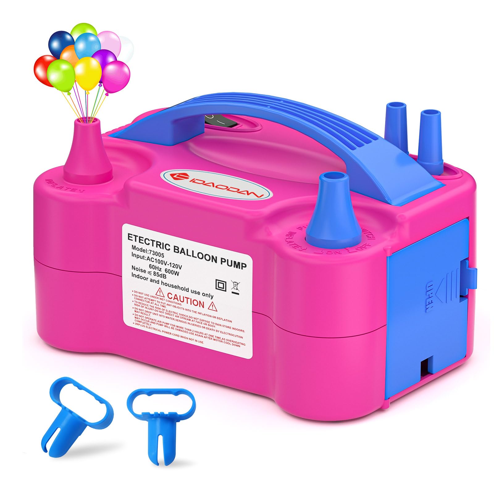 IDAODAN Electric Balloon Pump, Portable Electric Balloon Blower Machine Inflator Air Pump Dual Nozzle 110V 600W for Party Decora