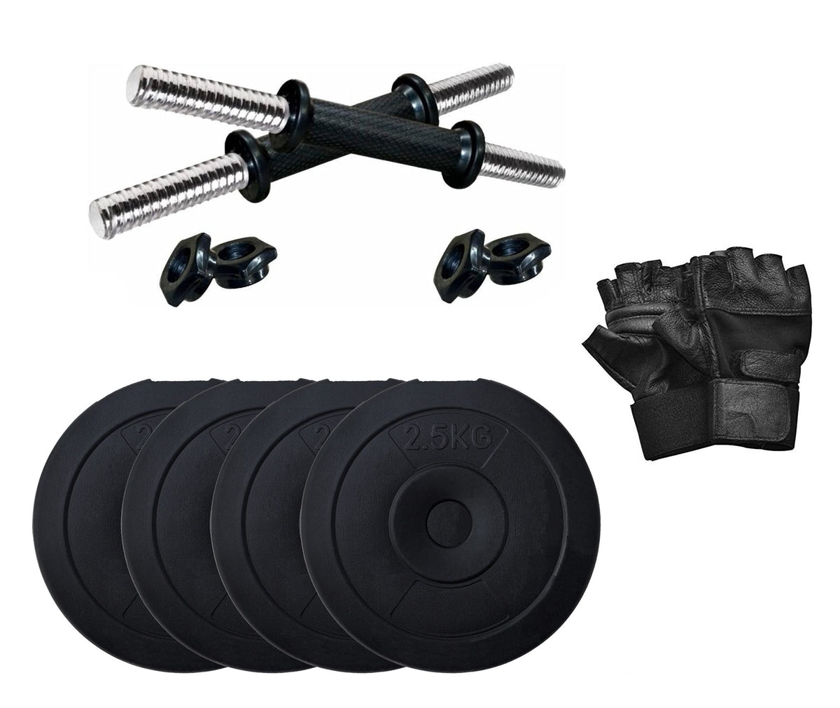 StarX 10 kg PVC Dumbbells Set with Leather Gym Gloves | Gym Equipment for Home Gym Workout Weight Lifting Strength Training & Ex