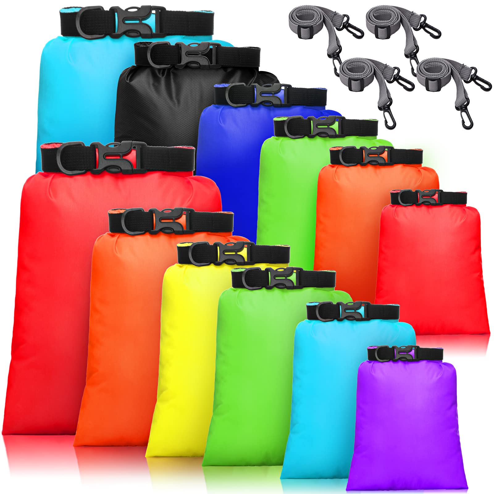 Shappy 12 Pcs Waterproof Dry Bag Set 6 Sizes Lightweight Sacks and Long Adjustable Shoulder Strap Outdoor Water Proof Keep Gear 