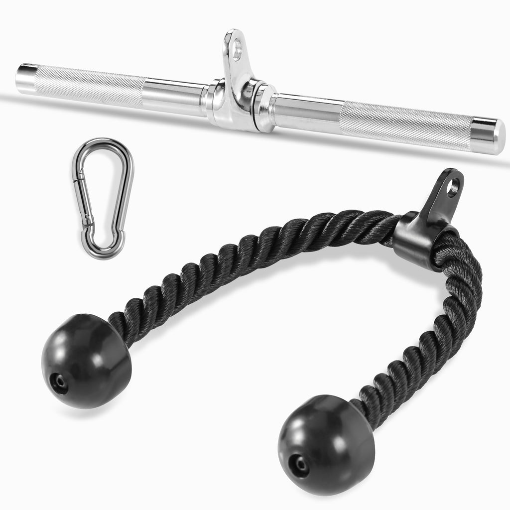 Yes4All Combo Rotating Straight Bar And Tricep Rope, Cable Machine Attachment/Tricep Pull Down Rope - Cable Bar For Strength Tra