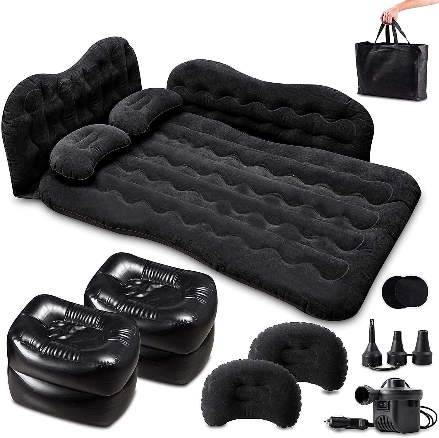 Zento Deals Inflatable Air Mattress For Car - Portable Travel Bed With Pillows For Camping, Sleeping Outdoors - Universal For Su