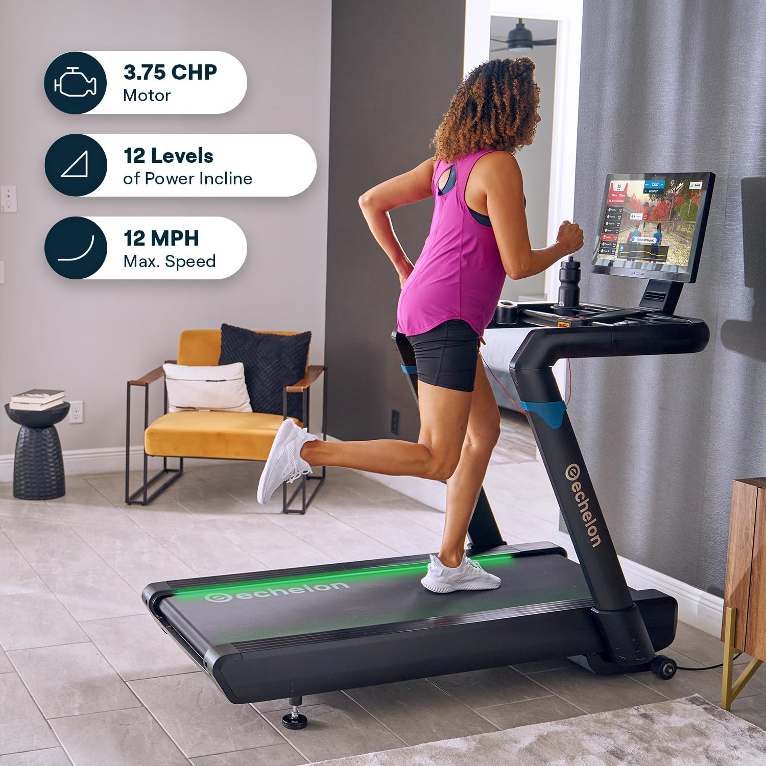 Echelon Stride Treadmill, Touchscreen, Auto-Fold, Motorized Incline, Comfortable Air Cushioning Deck, Elevate Home Workouts, Eas