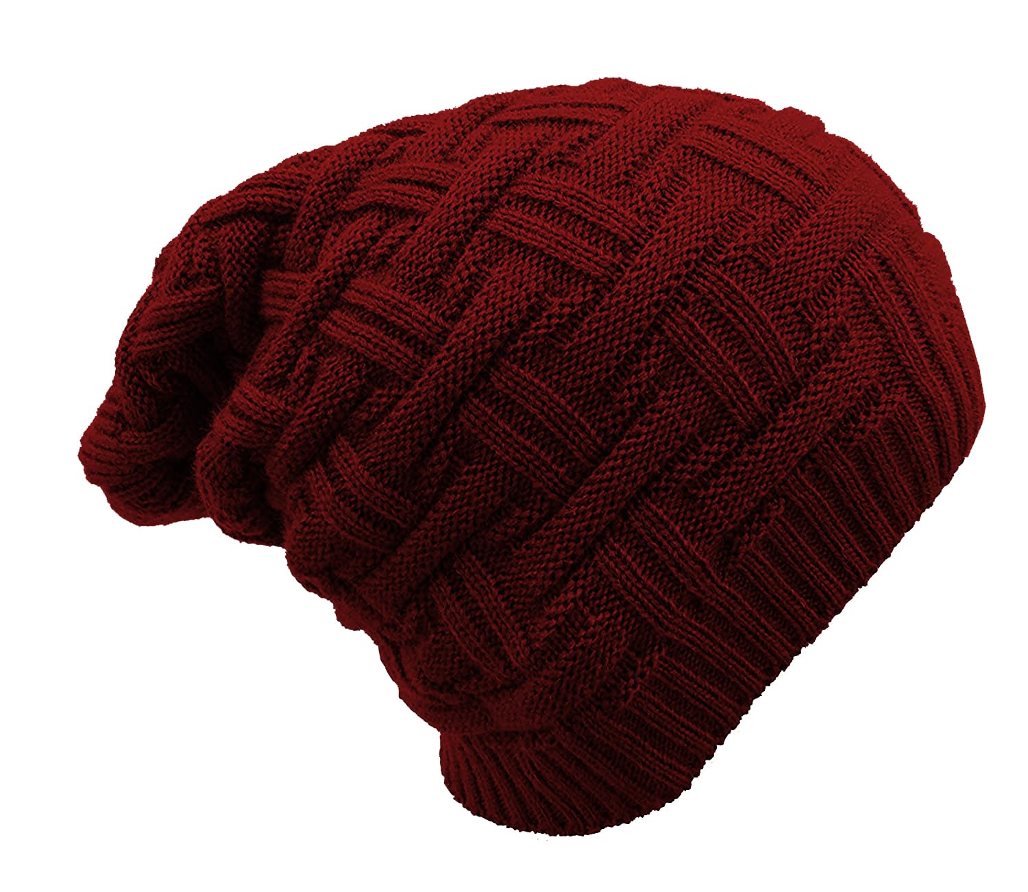Missby Unisex Wool Knitted Slouchy Skull Winter Beanie Solid Color Cap (Maroon)