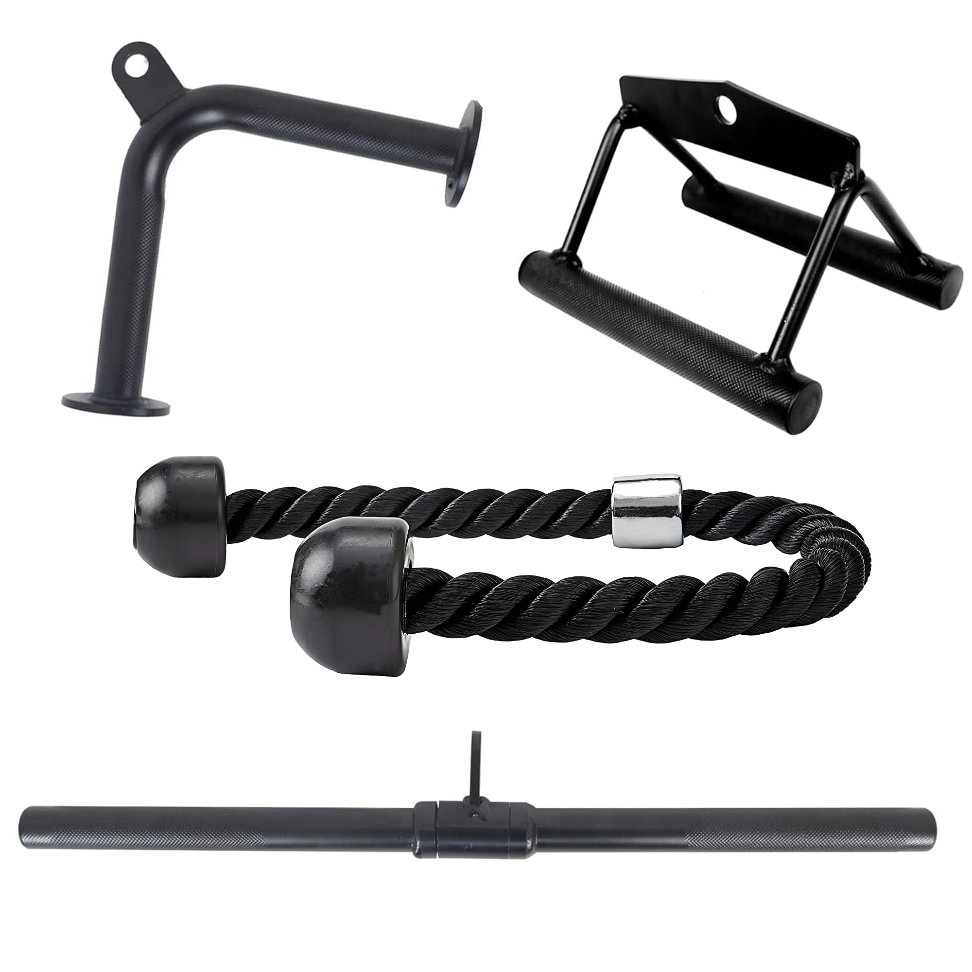 Fitvids Cable Machine Attachment - Tricep LAT Pull Down Cable Attachment for Gym - 4-Piece Set-Chrome - Chrome