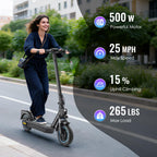 Electric Scooter,28 Mile Range Double Shock Absorption System,10   Solid Tires,Up to 25MPH,500W Powerful Motor,540W/H Foldable E