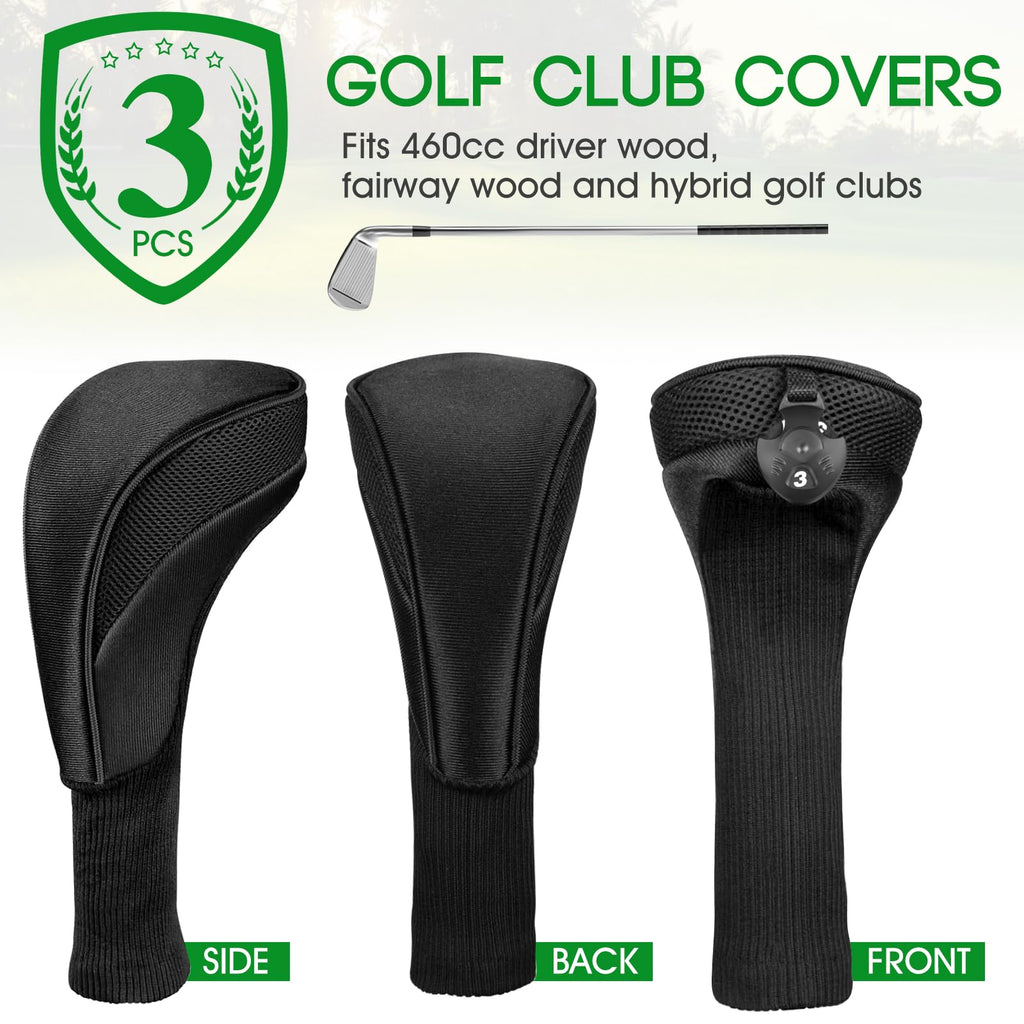 Golf Club Head Covers For Fairway Woods Driver Hybrids 3 Pieces Long Neck Mesh Sports Fan Golf Club Headcovers Set With Intercha