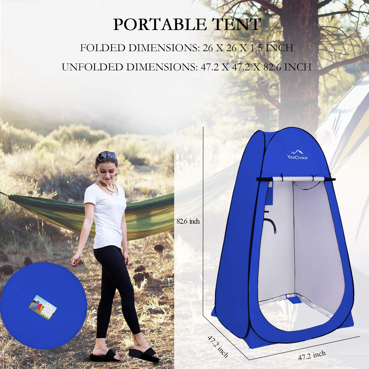Your Choice Xl Pop Up Privacy Shower Tent - Portable Changing Tent For Camping, Beach & Poolside - 82.6 Tall Double Storage Pock