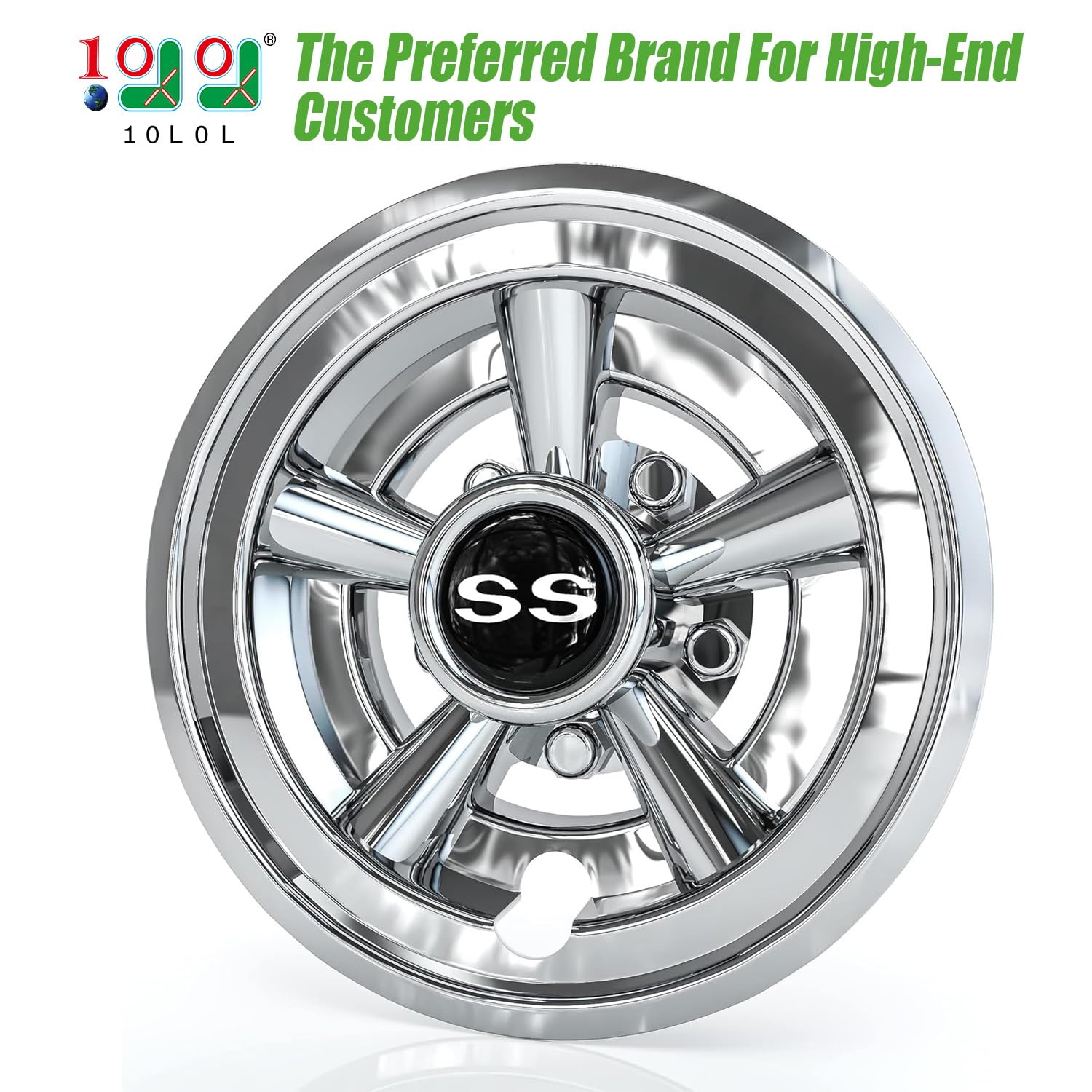 10L0L Golf Cart Ss Wheel Covers Hub Caps For Ezgo, Club Car, Yamaha - 8 Inch Snap-On Installation, Chrome, Set Of 4
