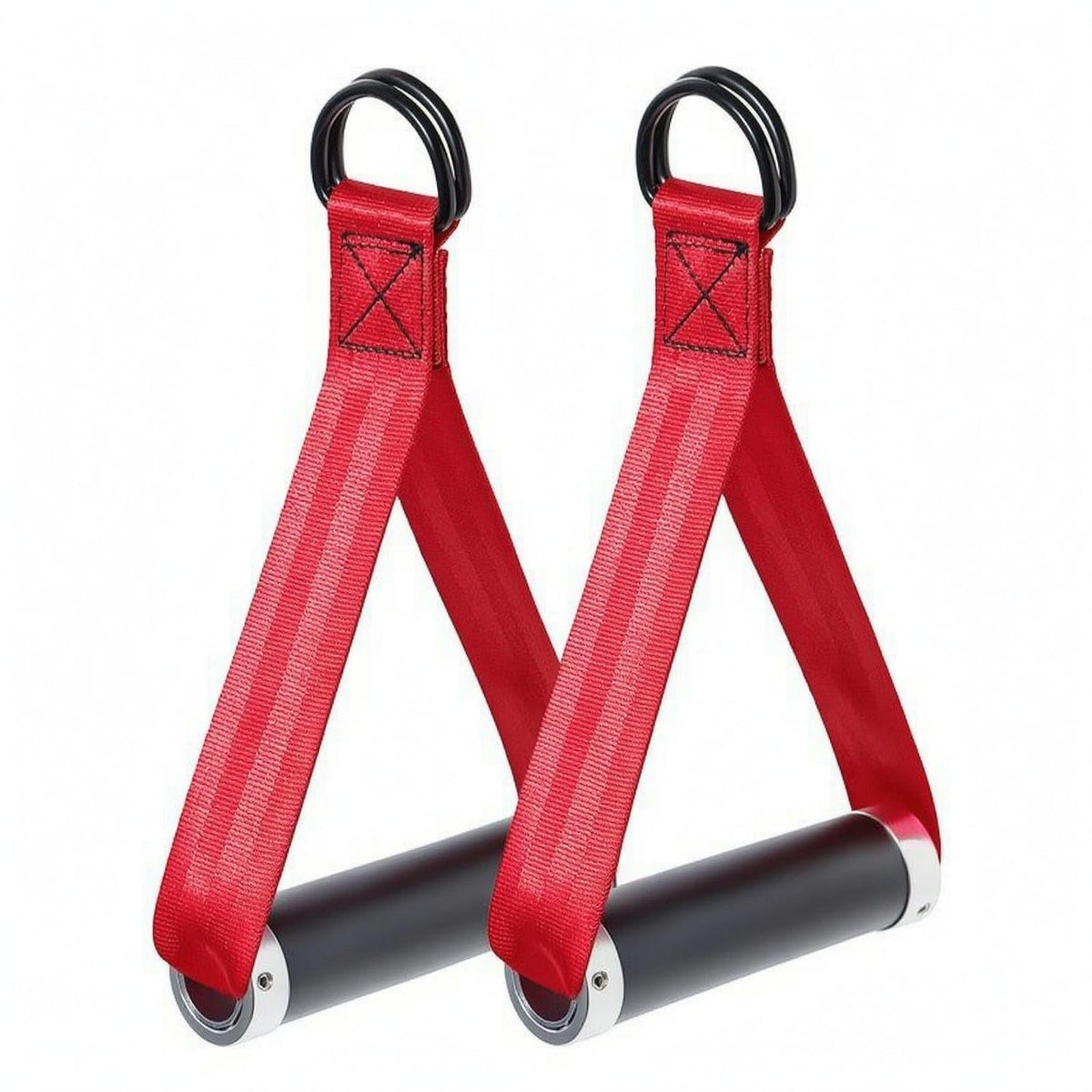 Ecomistiq Woven Strapping PullUp Bar Handle Triangular Hanging Rowing Handle Metal Loop Lat Pulldown Bar Cylindrical Grip, Red