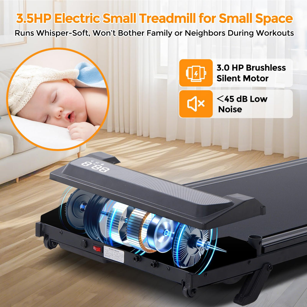 Folding Foldable Walking Pad Treadmill with Handle Bar and Incline, 3.0HP Portable Electric Treadmills with Handles for Home Sma