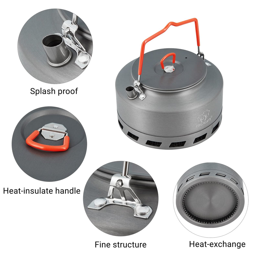 Bulin Camping Kettle 1.6L Heat Exchange Camp Tea Coffee Pot Lightweight Outdoor Hiking Gear Portable Teapot