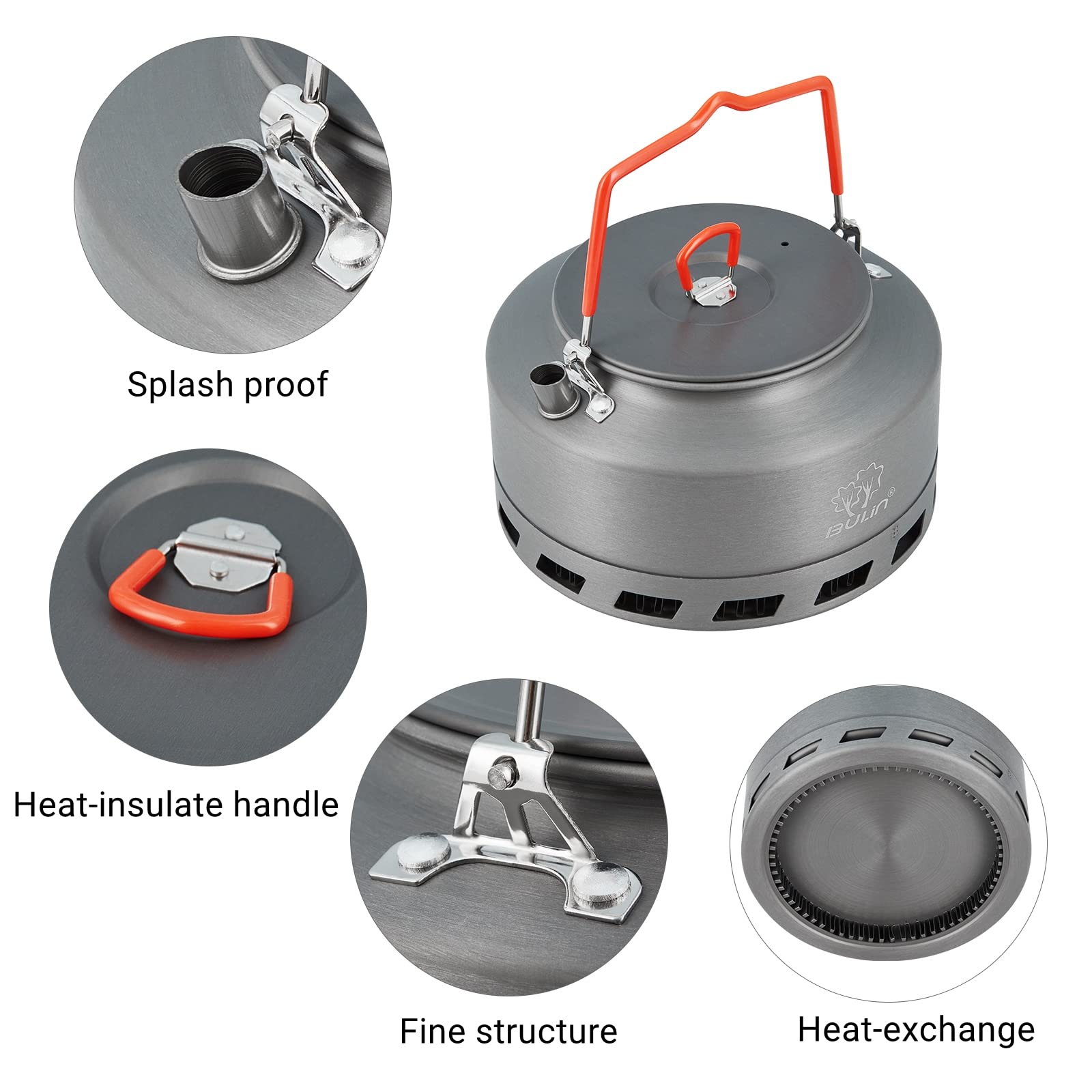 Bulin Camping Kettle 1.6L Heat Exchange Camp Tea Coffee Pot Lightweight Outdoor Hiking Gear Portable Teapot
